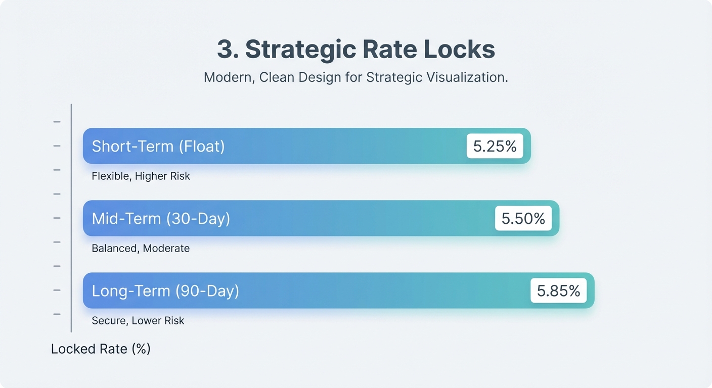 Create a professional 3. Strategic Rate Locks bar chart visualization. Modern, clean design with cle